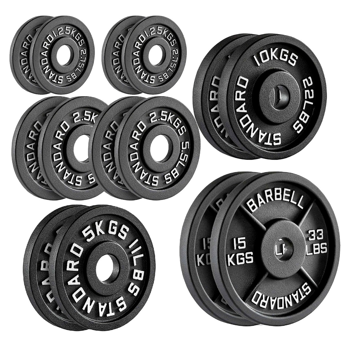 Set of cast iron weight plates