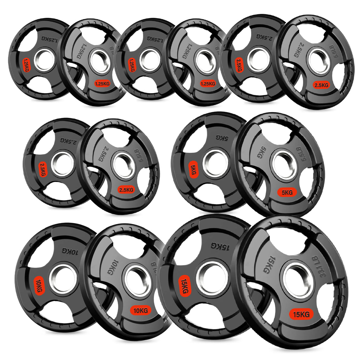 Set of tri-grip weight plates