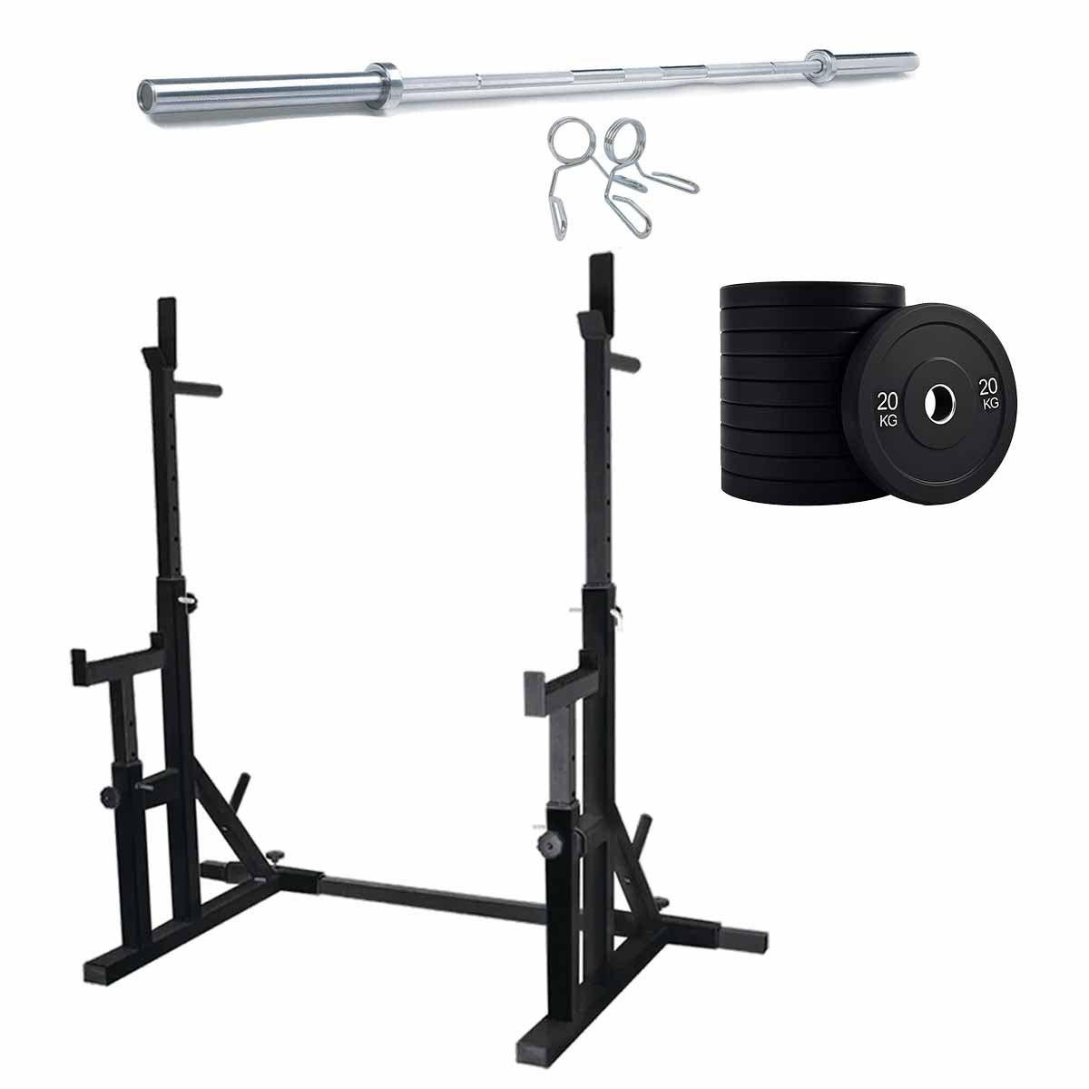Black squat rack with weight plate options