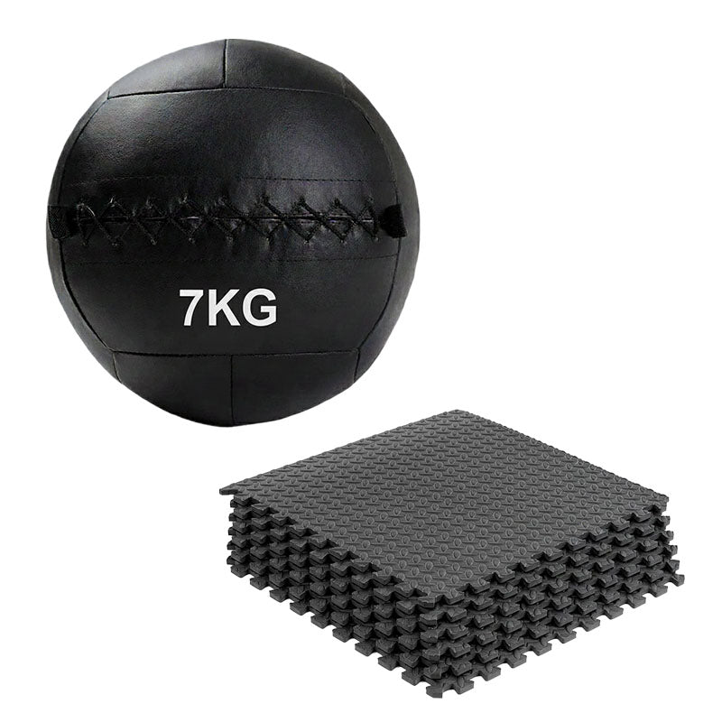 Wall ball with interlocking gym floor mats