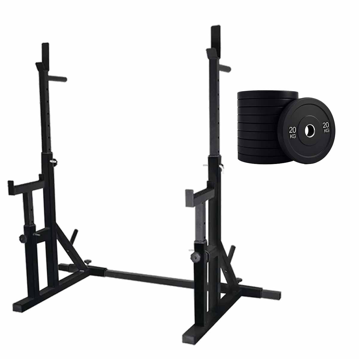 Black squat rack with weight plate options