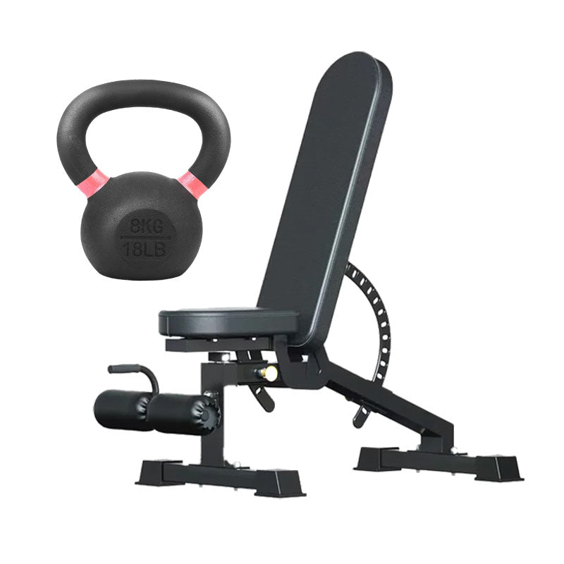 Cast iron kettlebell and adjustable weight bench