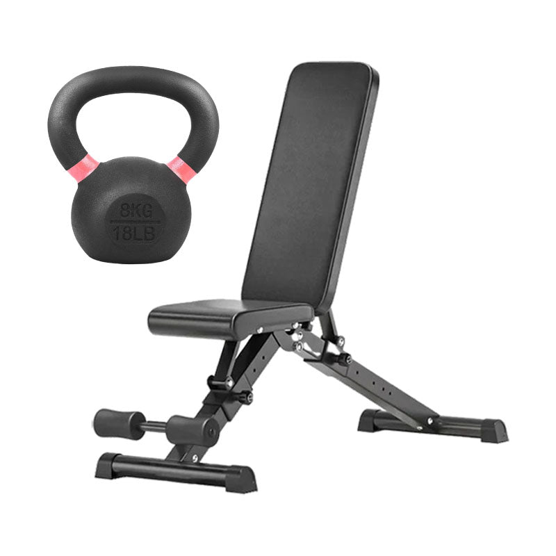Cast iron kettlebell and adjustable weight bench