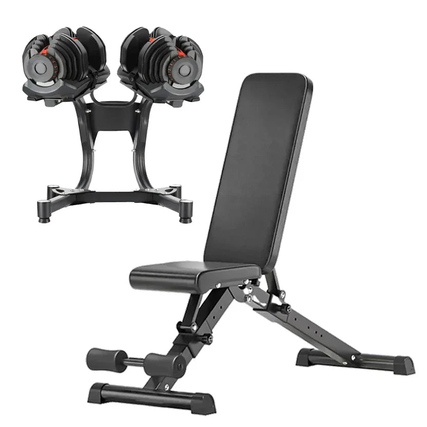 Adjustable dumbbell stand set with weight bench
