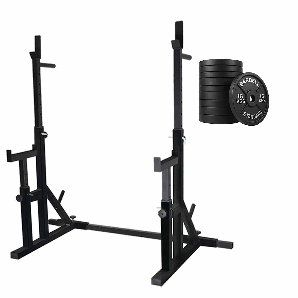 Black squat rack with weight plate options