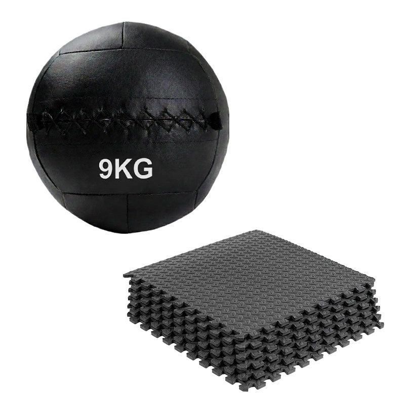 Wall ball with interlocking gym floor mats
