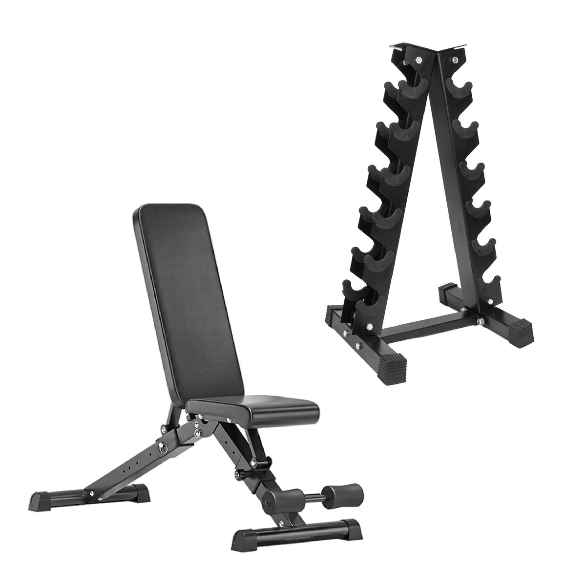 Empty dumbbell tree rack and adjustable bench