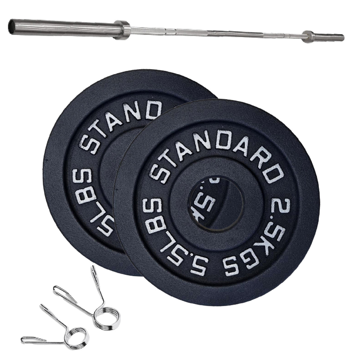 Cast iron weight plate set with barbell and spring collars