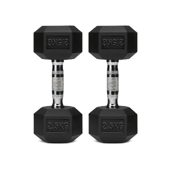 Pair of black hex dumbbells with chrome handles