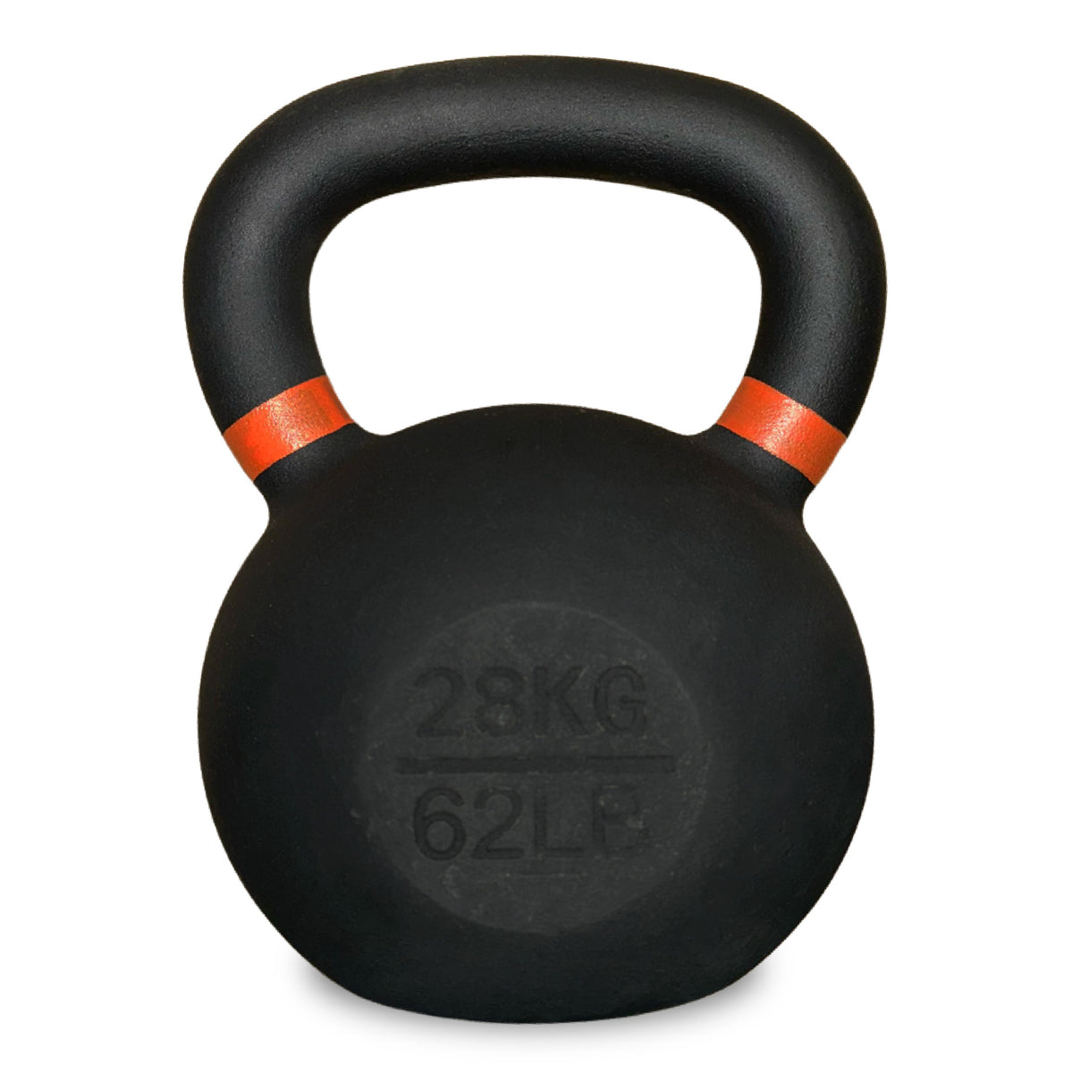 Cast iron kettlebell with orange handle markings