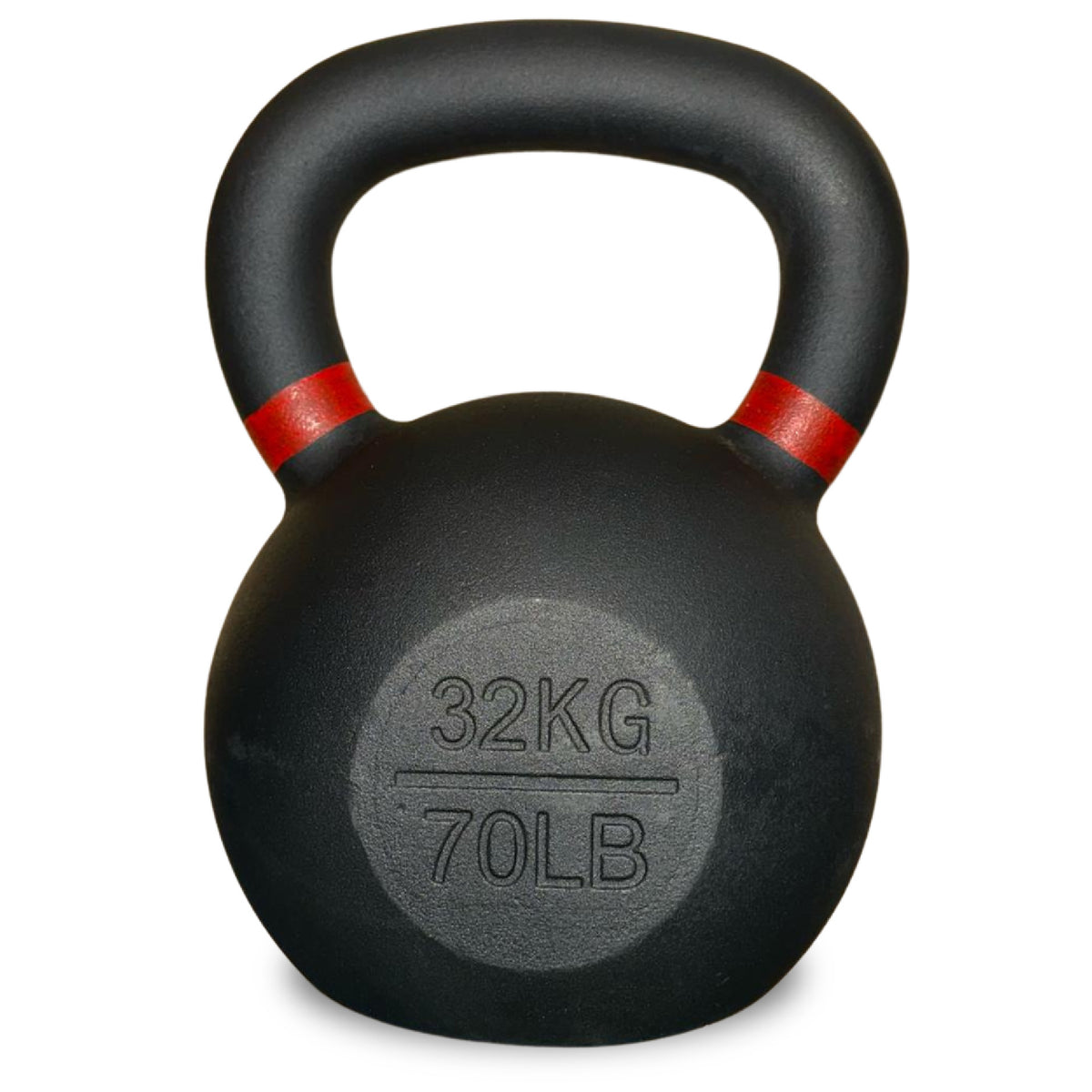 Cast iron kettlebell with red handle markings