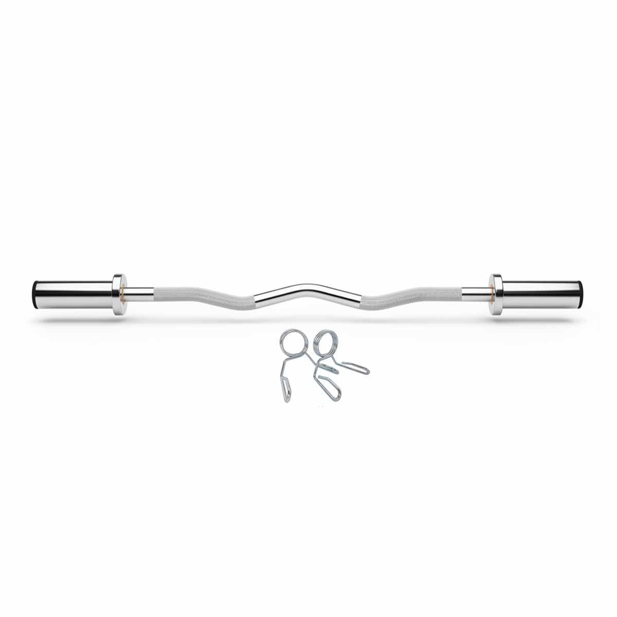 Two Olympic EZ curl bars with spring collars