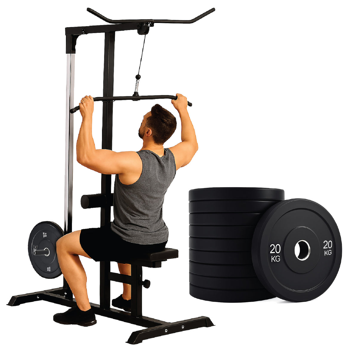 Person using a seated cable training tower
