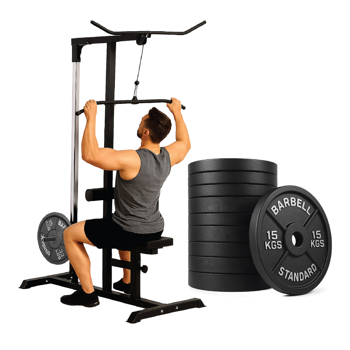 Person using a seated cable training tower