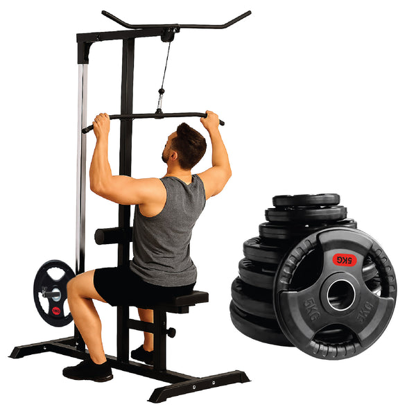 Person using a seated cable training tower