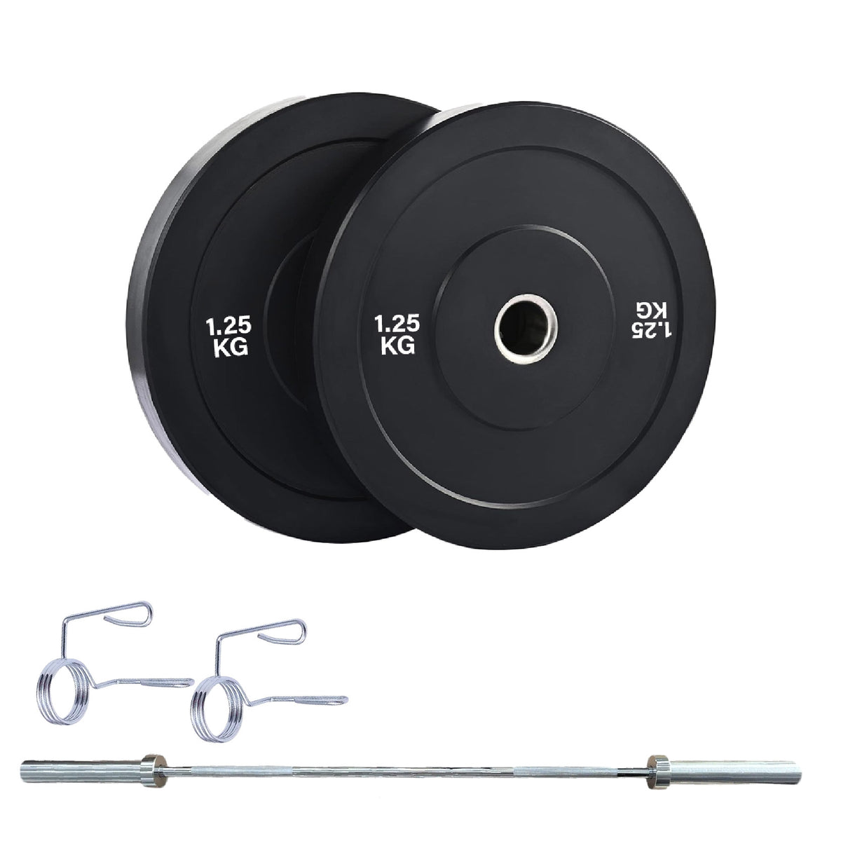 Olympic bumper plate set with barbell and spring collars