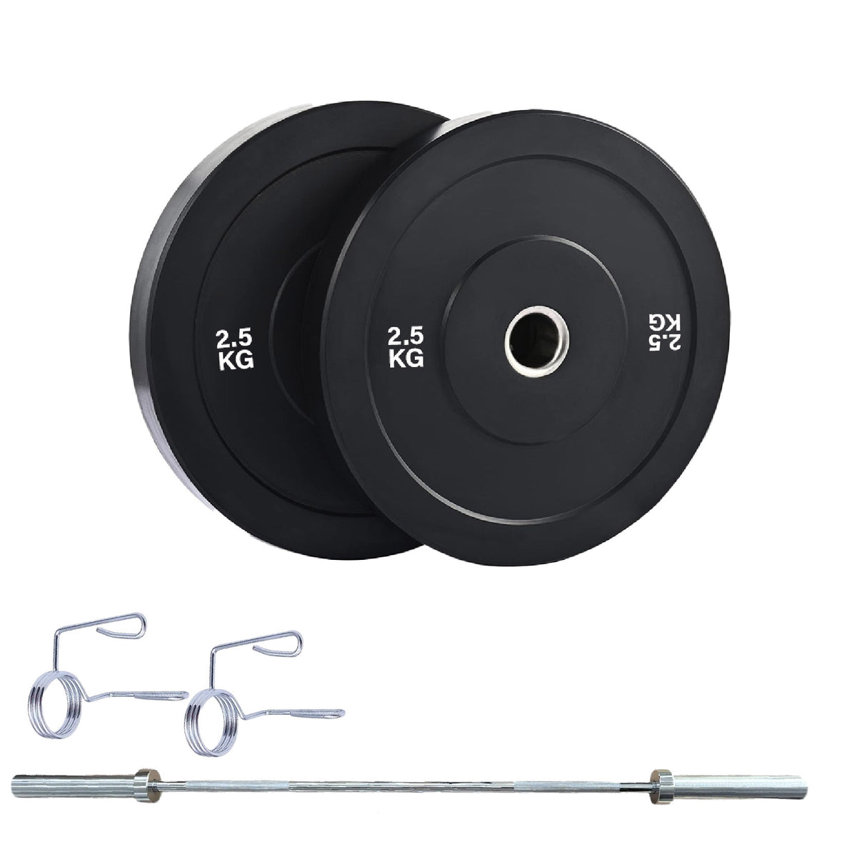 Olympic bumper plate set with barbell and spring collars