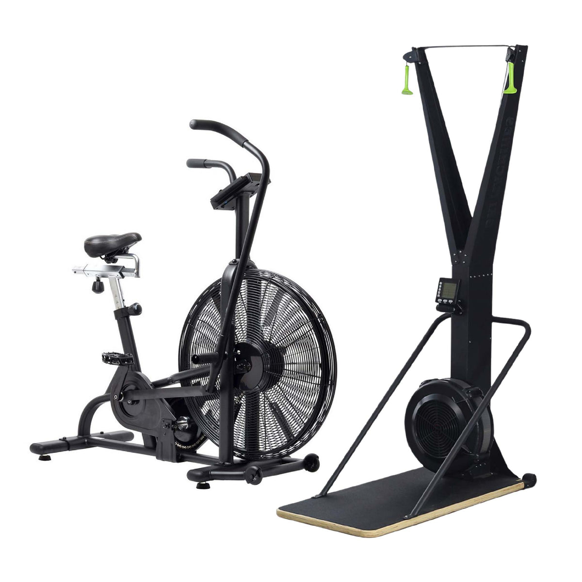 Ski trainer, exercise bike and rowing machine combination