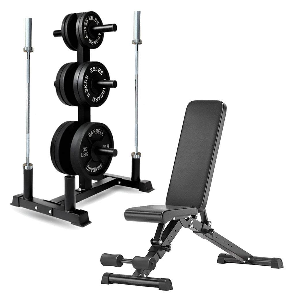 Olympic weight tree set with adjustable weight bench