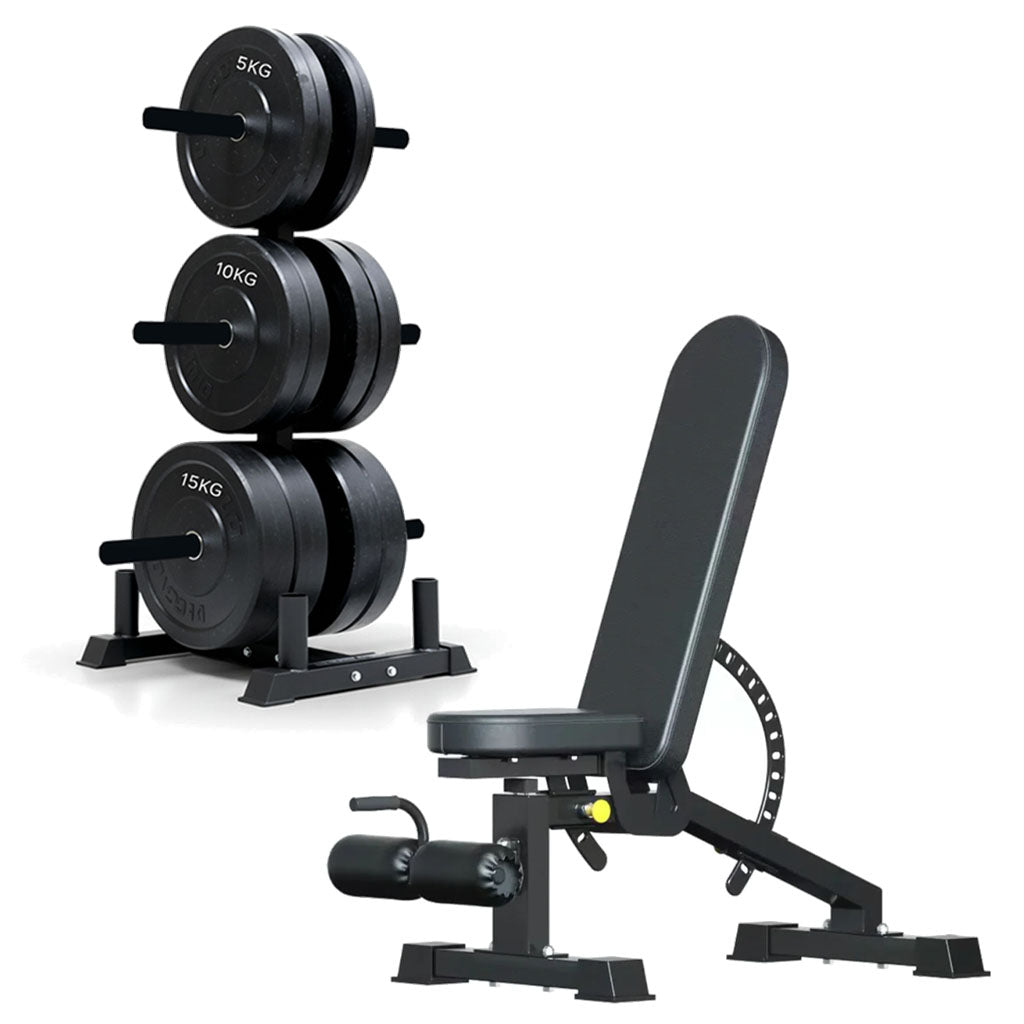 Olympic weight tree set with adjustable weight bench