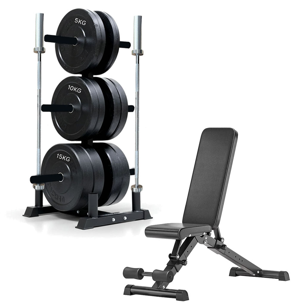 Olympic weight tree set with adjustable weight bench