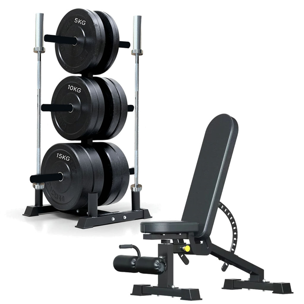 Olympic weight tree set with adjustable weight bench