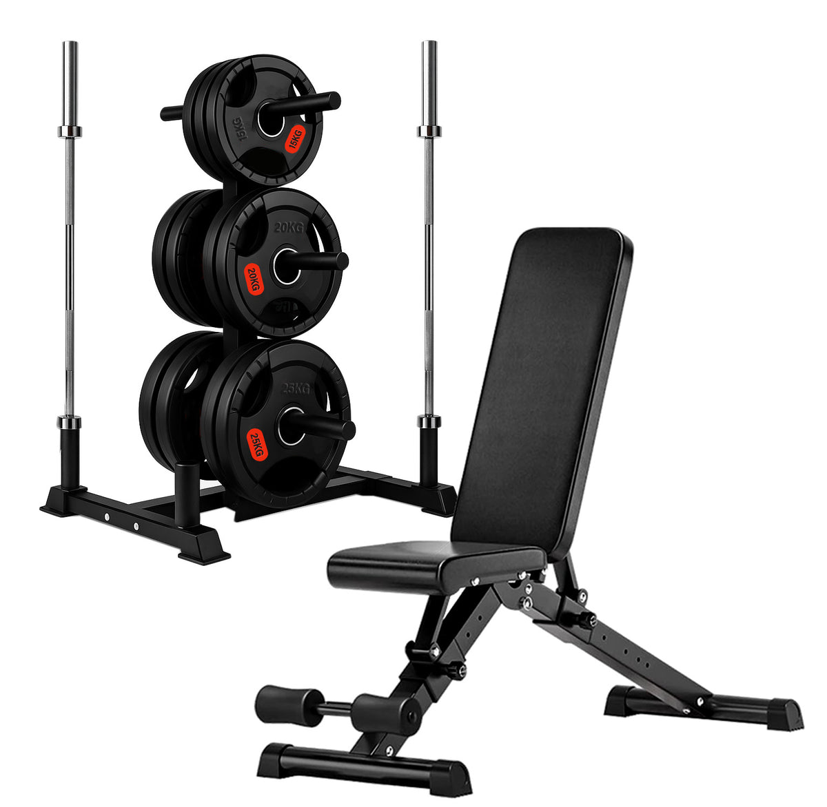 Olympic weight tree set with adjustable weight bench