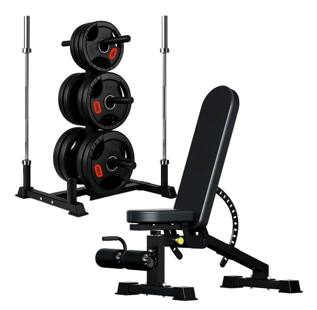 Olympic weight tree set with adjustable weight bench