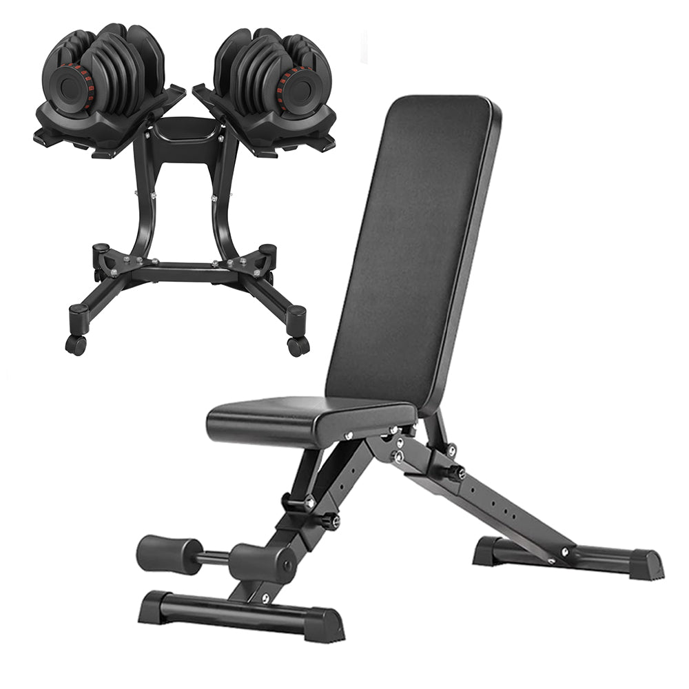 Adjustable dumbbell stand set with weight bench