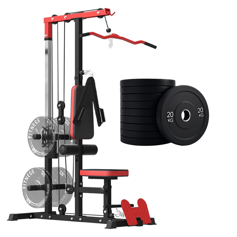 Cable training machine and weight plate set