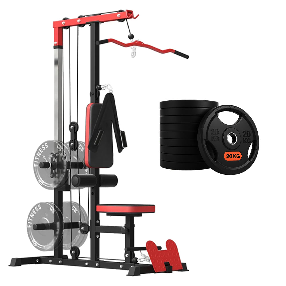 Cable training machine and weight plate set