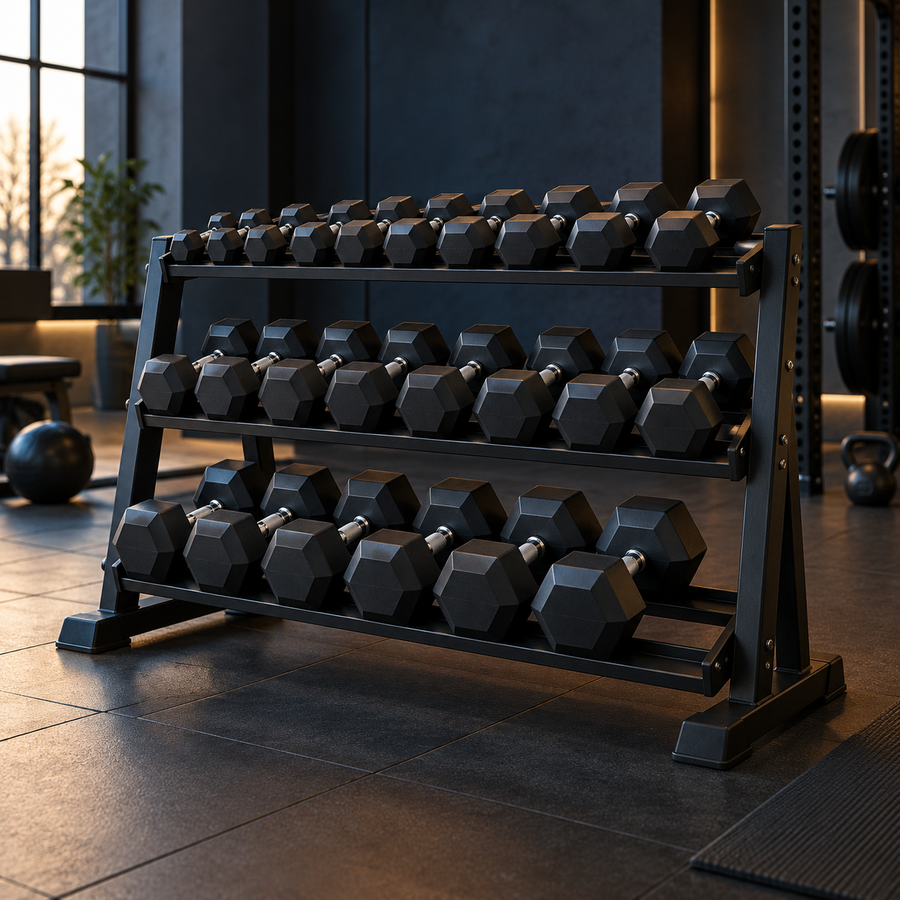 Racks and storage in a dark gym studio