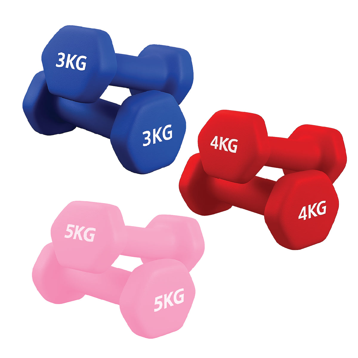 Set of coloured neoprene dumbbell pairs