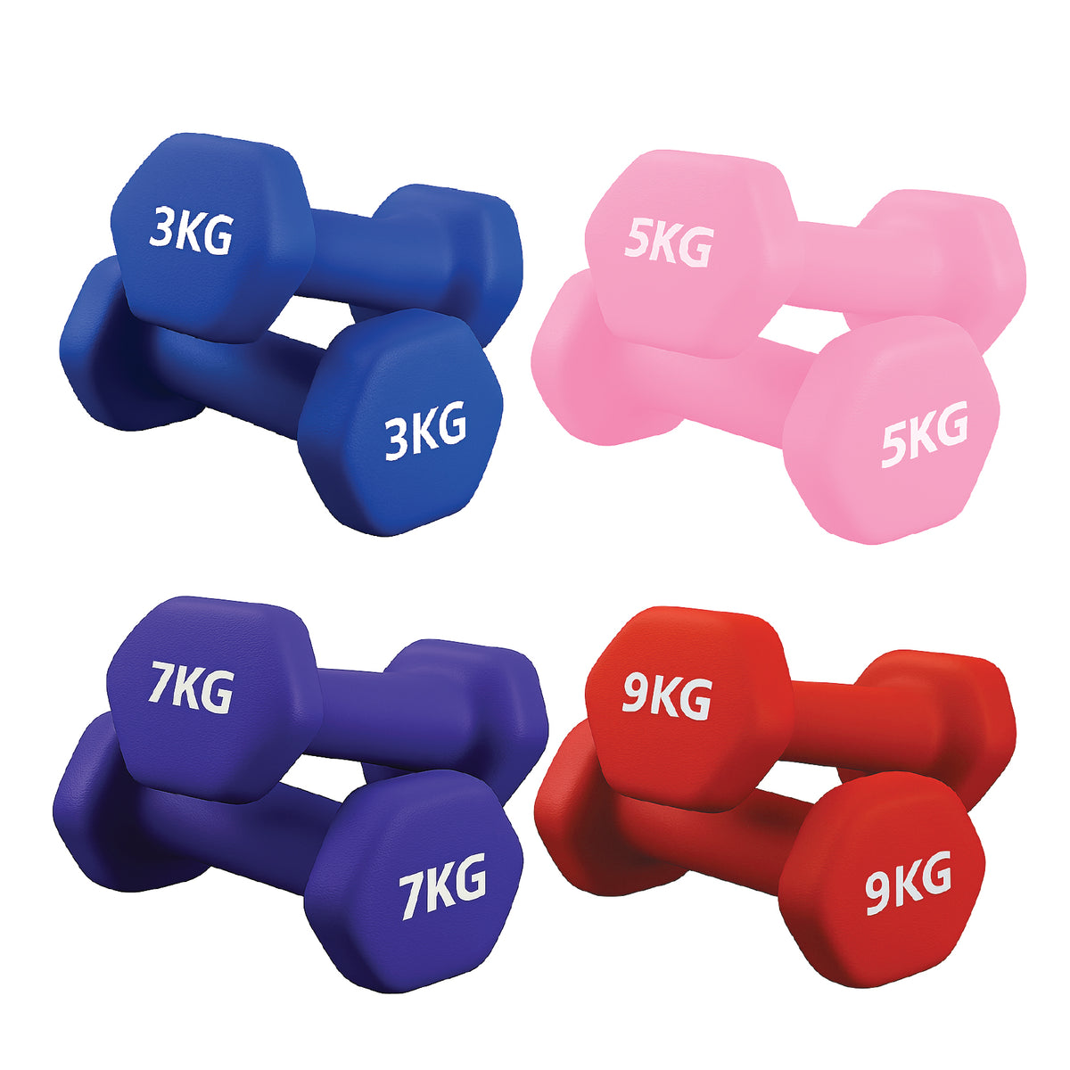 Set of coloured neoprene dumbbell pairs