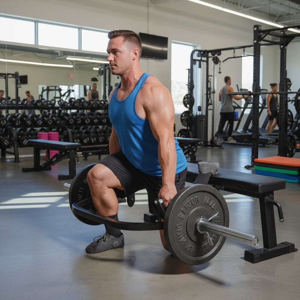 Person exercising with an open trap bar